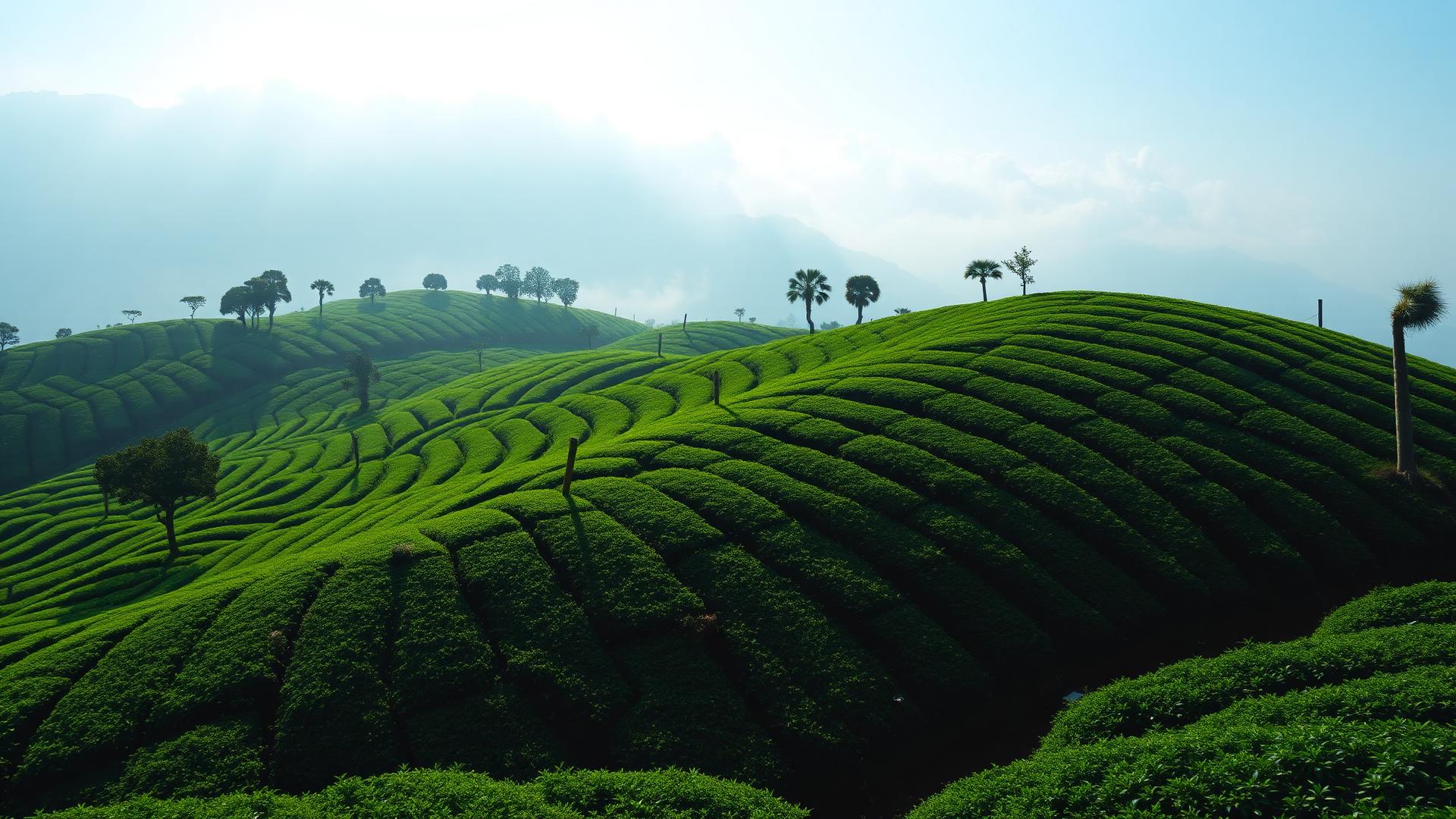 Rolling Darjeeling tea estate